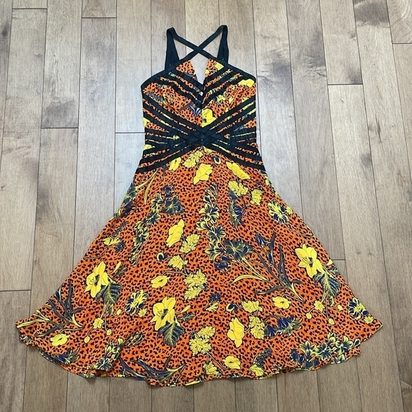 NWT French Connection Orange yellow floral Surf Island Silk Strappy Dress size 2 - Picture 4 of 14
